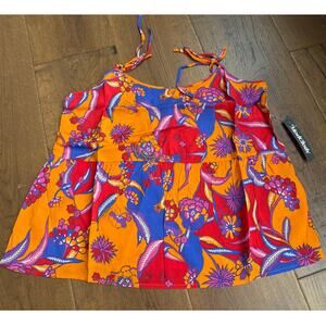 ModCloth Bohemia Bound Peplum Tank Top Orange Bali Floral Women's M NWT